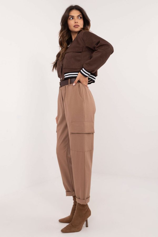 Brown Women Trousers in Pants, Trousers, Shorts with Cotton, Spandex and Polyamide