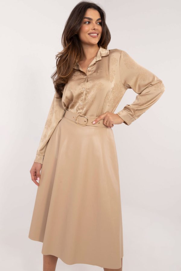 Beige Skirt in Skirts with Polyurethane and Polyester