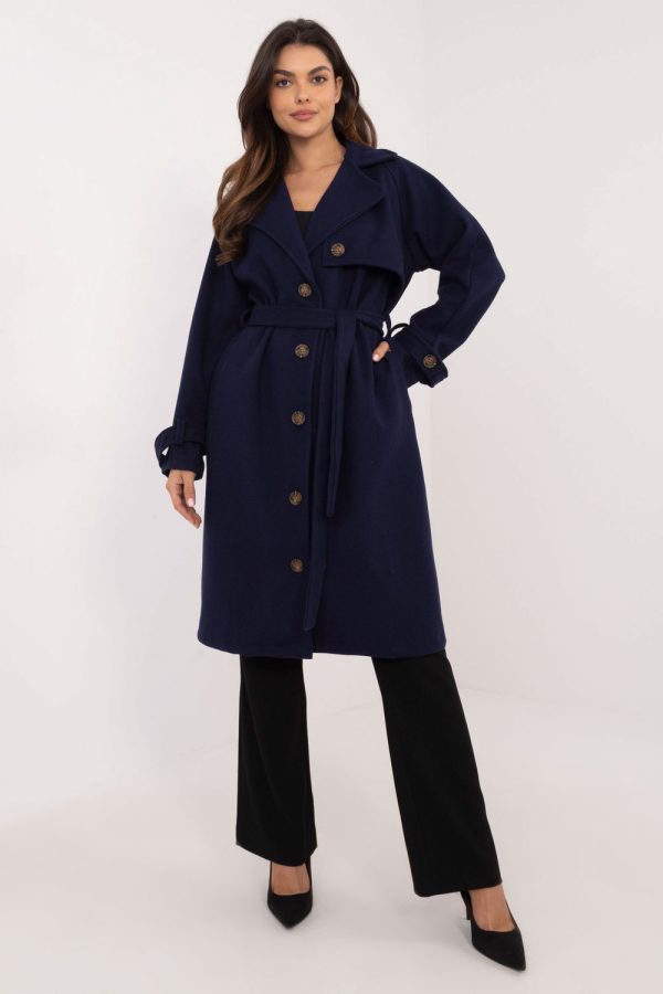 Navy Blue Coat in Women`s Coats, Jackets with Polyester