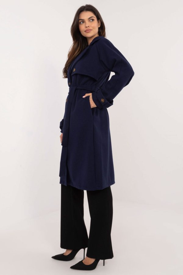 Navy Blue Coat in Women`s Coats, Jackets with Polyester