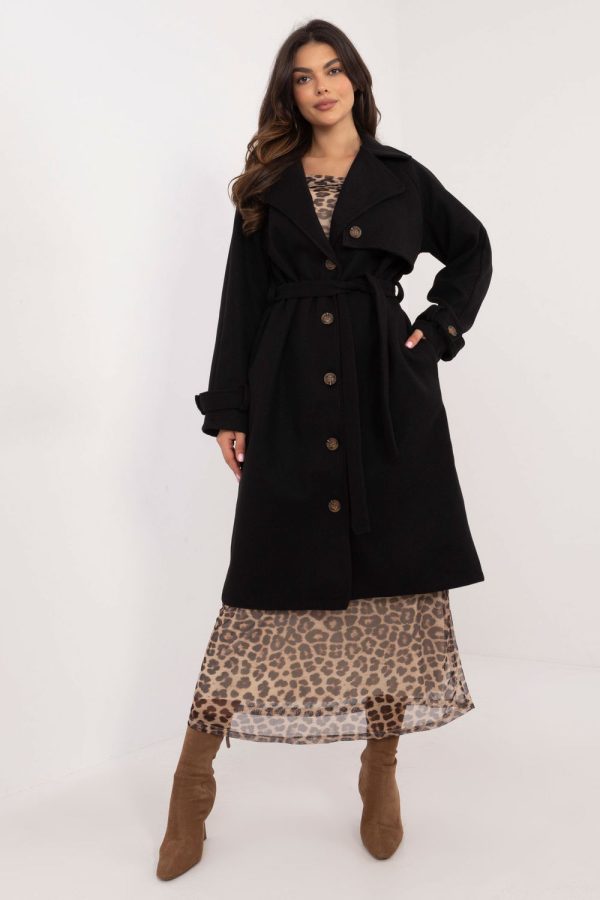 Black Coat in Women`s Coats, Jackets with Polyester