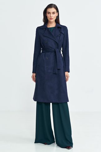 Navy Blue Coat in Women`s Coats, Jackets with Spandex and Polyester