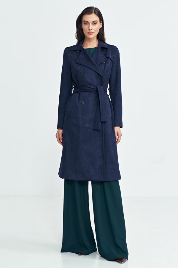 Navy Blue Coat in Women`s Coats, Jackets with Spandex and Polyester
