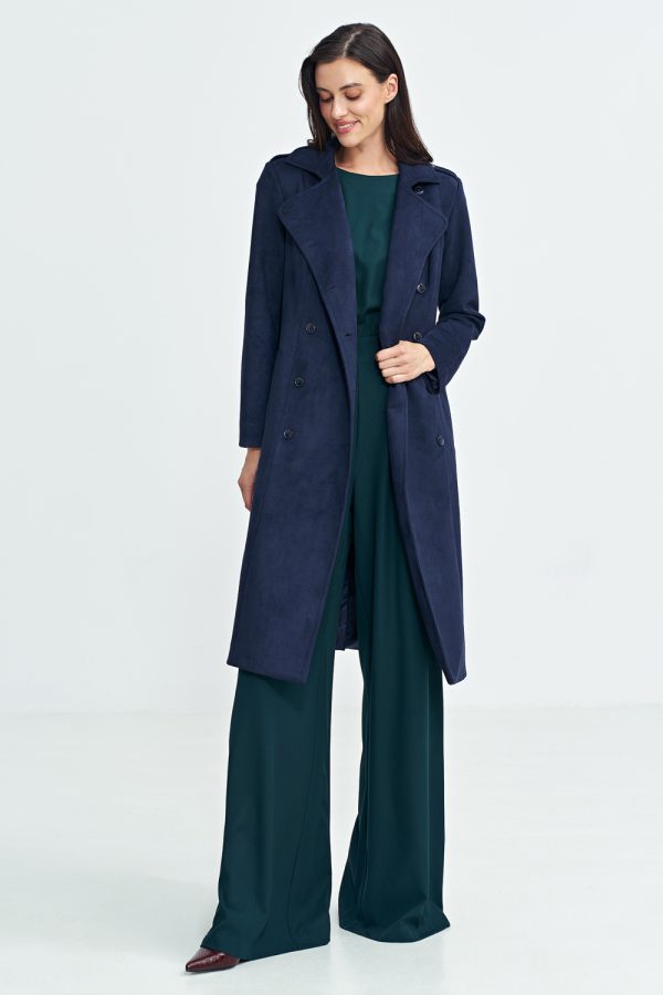 Navy Blue Coat in Women`s Coats, Jackets with Spandex and Polyester