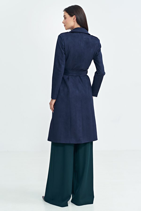 Navy Blue Coat in Women`s Coats, Jackets with Spandex and Polyester