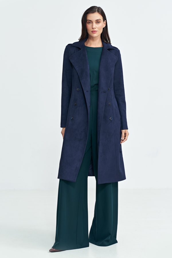 Navy Blue Coat in Women`s Coats, Jackets with Spandex and Polyester