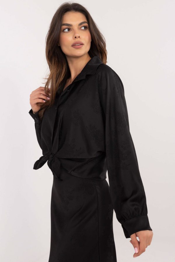 Black Long Sleeve Shirt in Shirts For Women with Spandex and Polyester