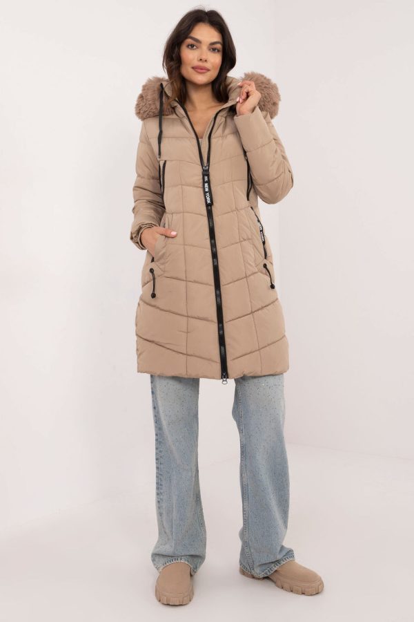 Beige Jacket in Women`s Coats, Jackets with Polyester