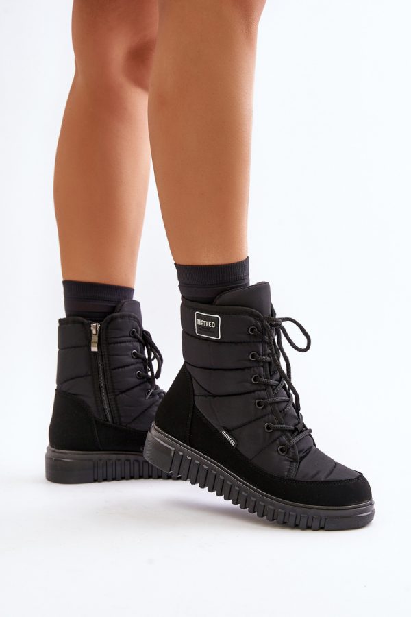Black Snow Boots in Women`s Ankle Boots & Booties with Fabric, Warmers, Footbed, Upper Height and Platform Height
