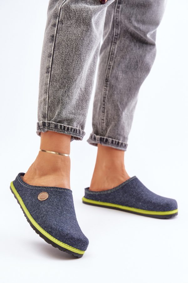 Navy Blue Slippers in Slippers For Women with Fabric, Footbed and Platform Height