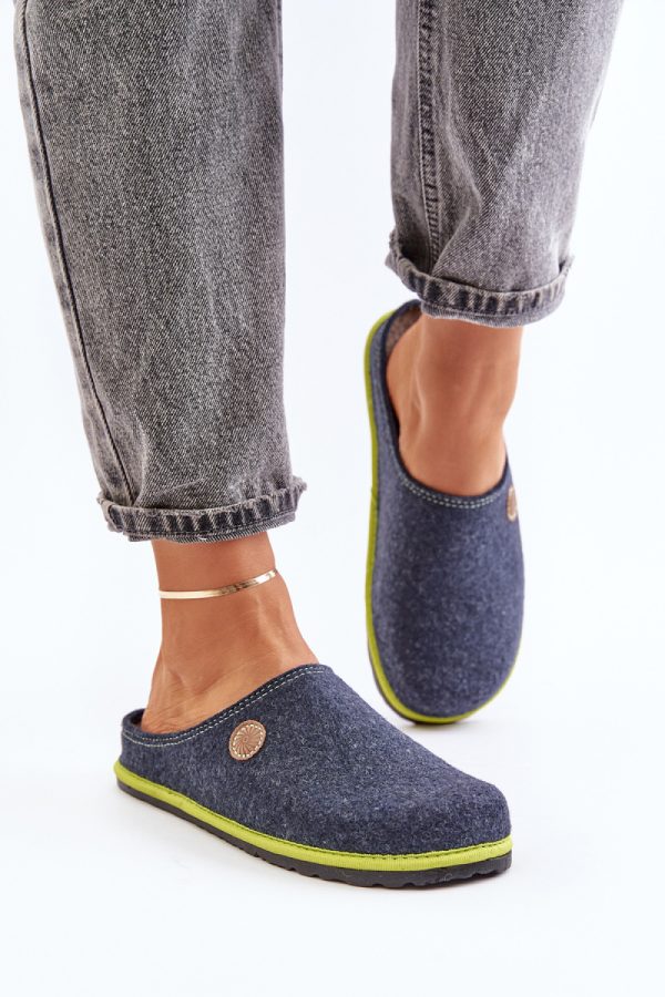 Navy Blue Slippers in Slippers For Women with Fabric, Footbed and Platform Height