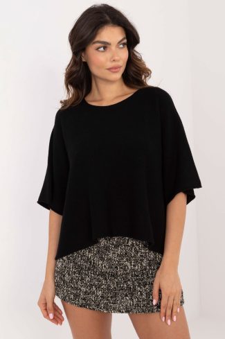 Black Short Sleeve Sweater in Sweaters, Pullovers, Jumpers, Turtlenecks, Boleros, Shrugs with Nylon, Polyester and Viscose