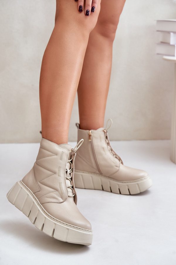 Beige Platform Boots in Women`s Ankle Boots & Booties with Fabric, Warmers, Footbed, Upper Height, Heel Height and Platform Height