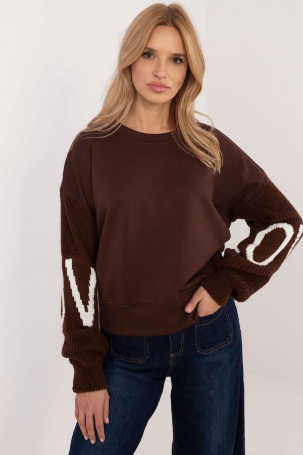 Brown Sweatshirt in Sweatshirts For Women with Spandex, Polyester and Viscose