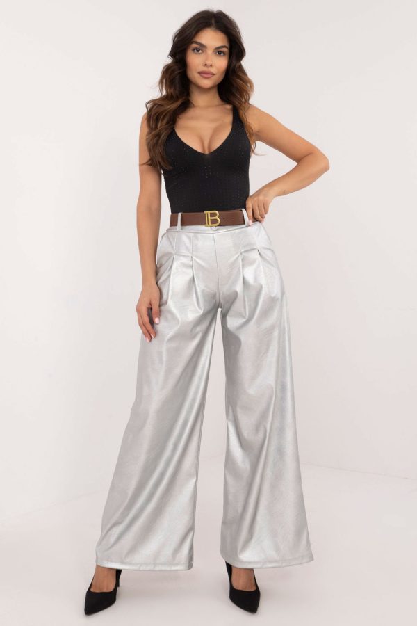 Grey Women Trousers in Pants, Trousers, Shorts with Polyester and Viscose