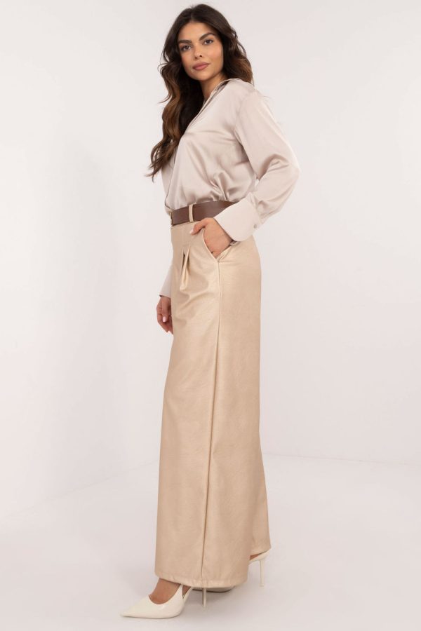Beige Women Trousers in Pants, Trousers, Shorts with Polyester and Viscose