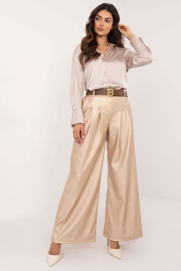 Beige Women Trousers in Pants, Trousers, Shorts with Polyester and Viscose