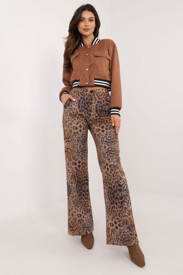 Brown Women Trousers in Pants, Trousers, Shorts with Cotton, Spandex and Polyester