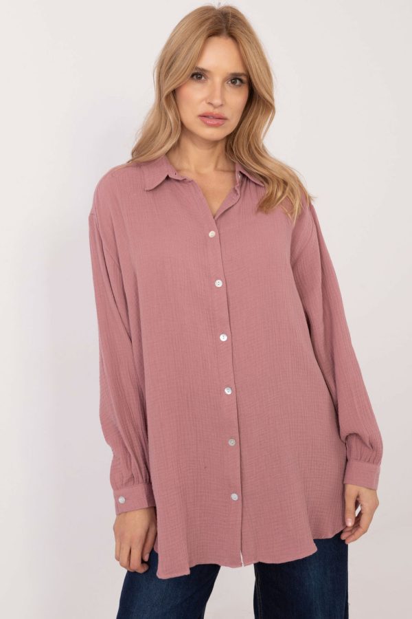 Pink Long Sleeve Shirt in Shirts For Women with Cotton