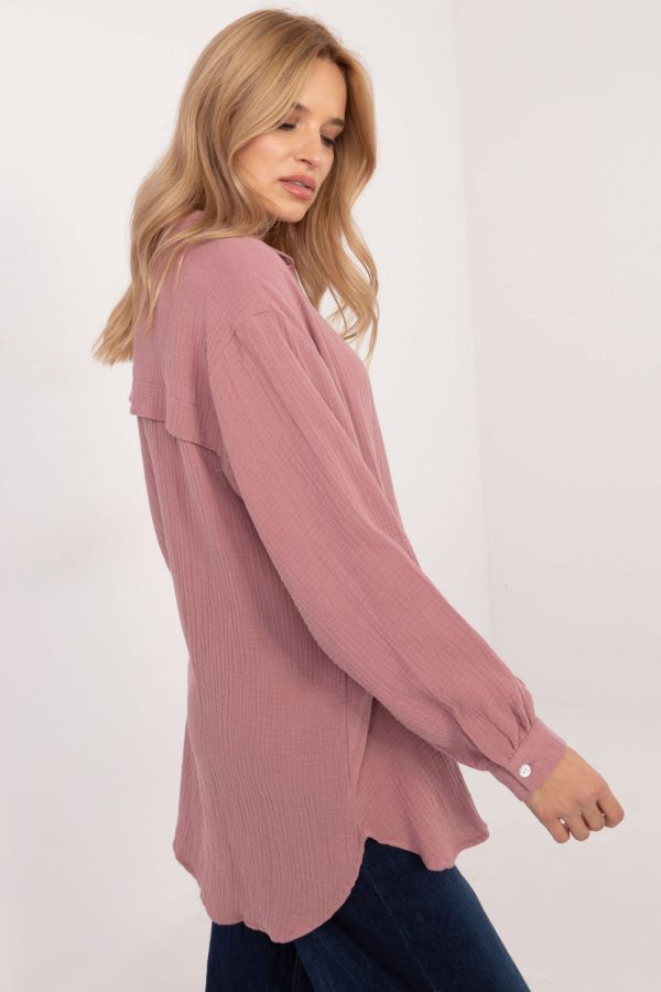 Pink Long Sleeve Shirt in Shirts For Women with Cotton