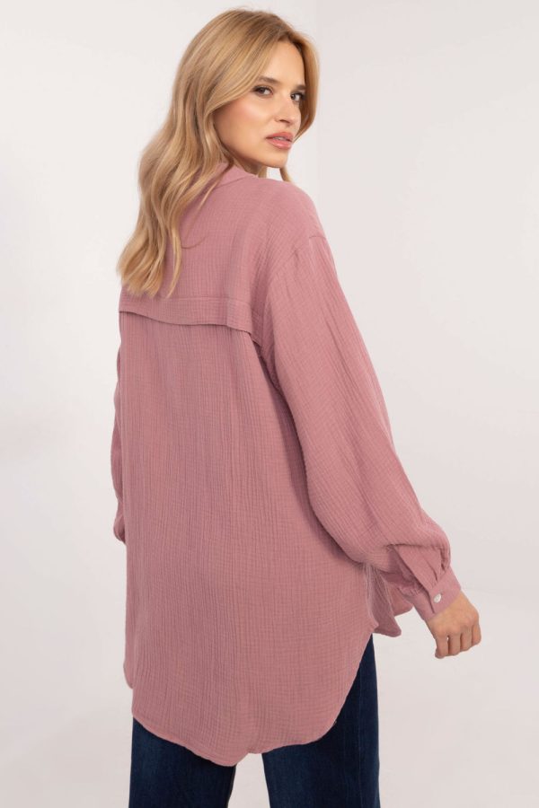 Pink Long Sleeve Shirt in Shirts For Women with Cotton