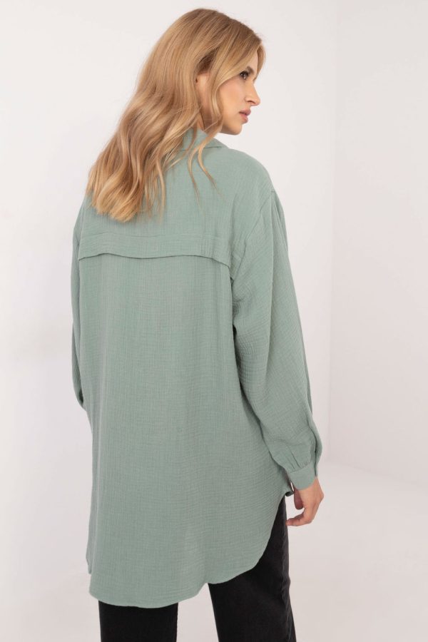 Green Long Sleeve Shirt in Shirts For Women with Cotton