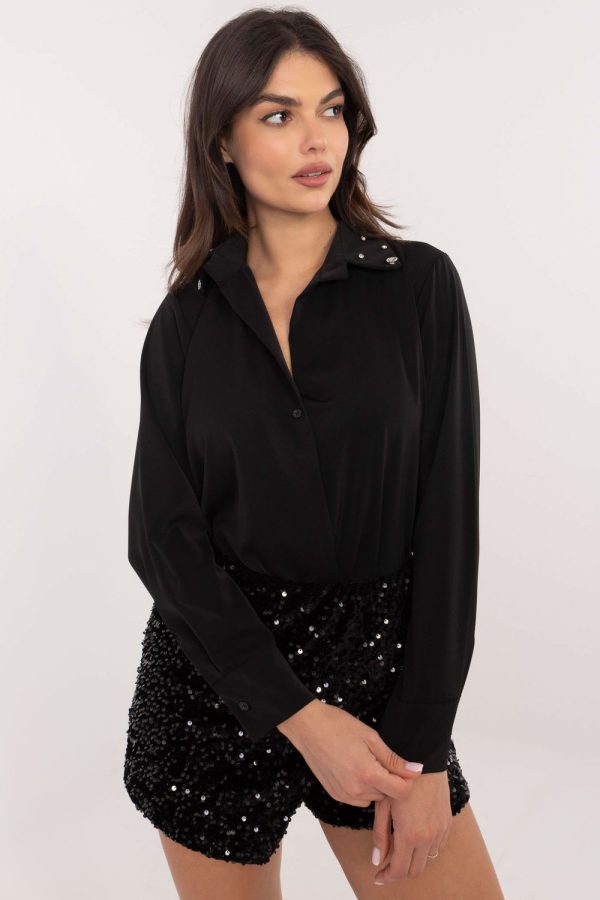 Black Long Sleeve Shirt in Shirts For Women with Polyester and Viscose
