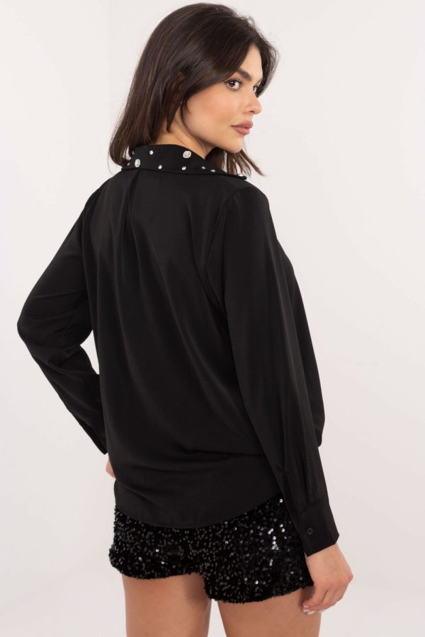 Black Long Sleeve Shirt in Shirts For Women with Polyester and Viscose