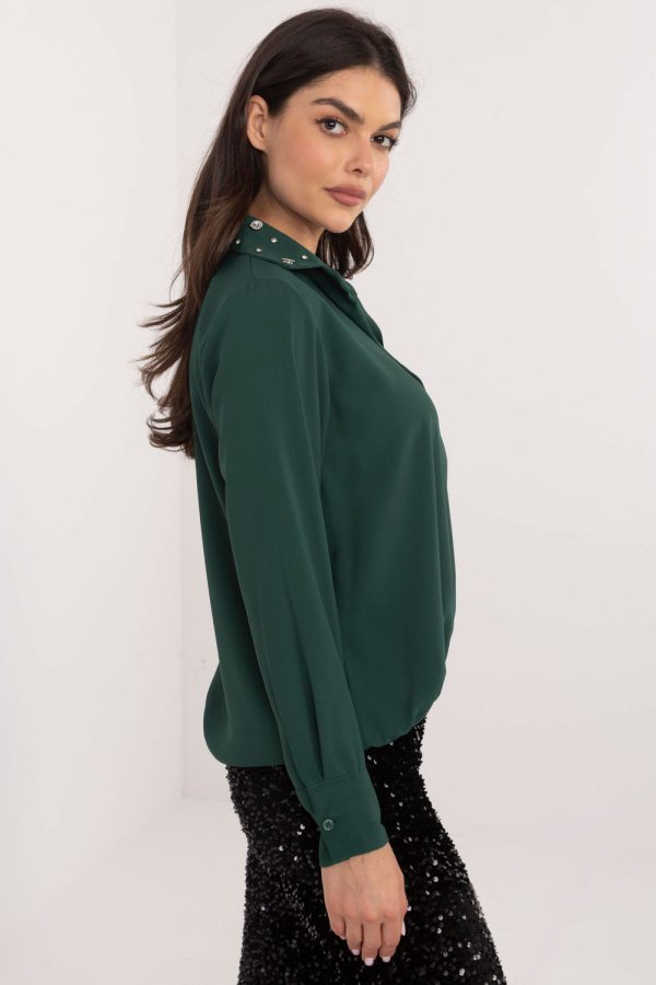 Green Long Sleeve Shirt in Shirts For Women with Polyester and Viscose