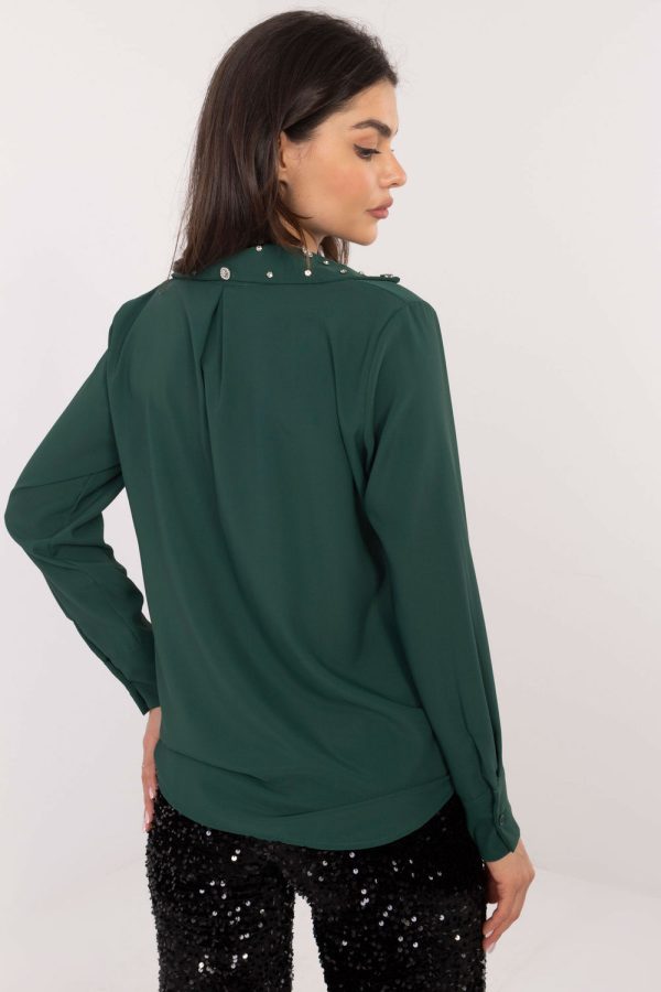 Green Long Sleeve Shirt in Shirts For Women with Polyester and Viscose