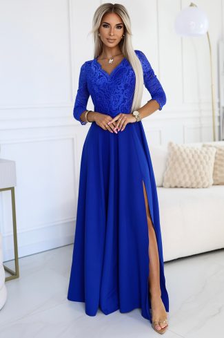 Blue Long Dress in Evening Dresses with Spandex and Polyester