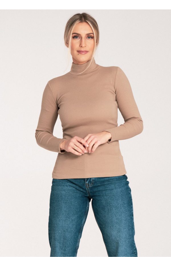 Beige Turtleneck in Sweaters, Pullovers, Jumpers, Turtlenecks, Boleros, Shrugs with Cotton and Spandex