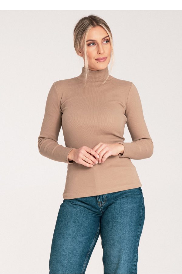 Beige Turtleneck in Sweaters, Pullovers, Jumpers, Turtlenecks, Boleros, Shrugs with Cotton and Spandex
