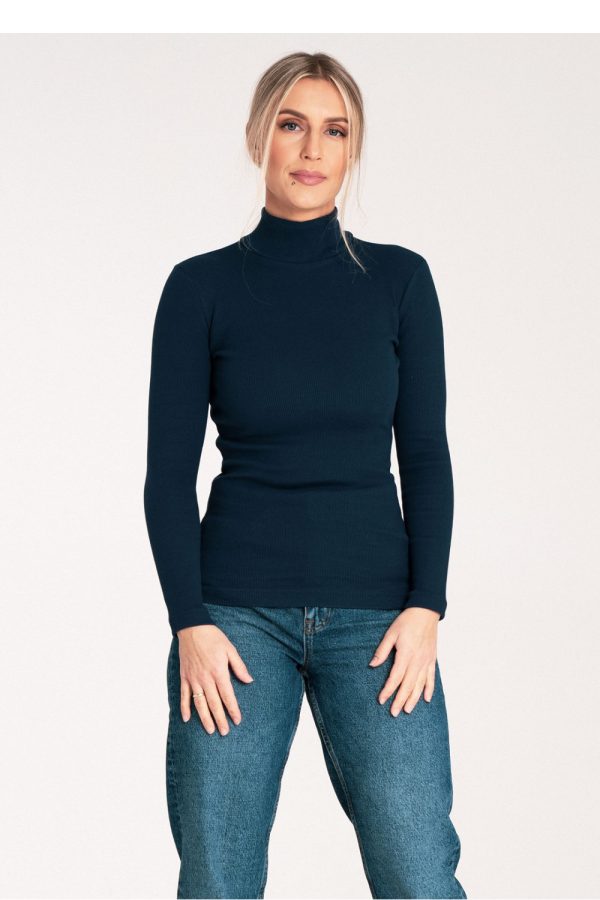 Navy Blue Turtleneck in Sweaters, Pullovers, Jumpers, Turtlenecks, Boleros, Shrugs with Cotton and Spandex