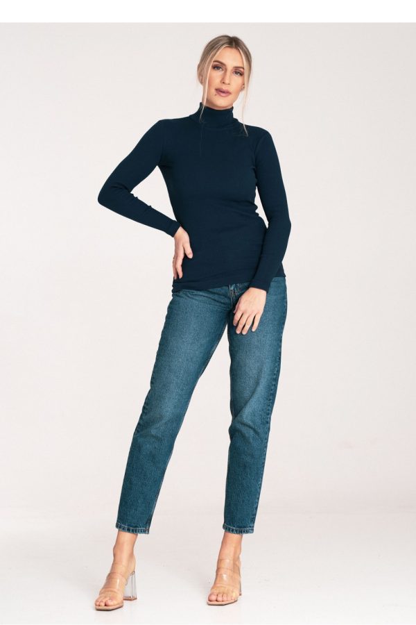 Navy Blue Turtleneck in Sweaters, Pullovers, Jumpers, Turtlenecks, Boleros, Shrugs with Cotton and Spandex