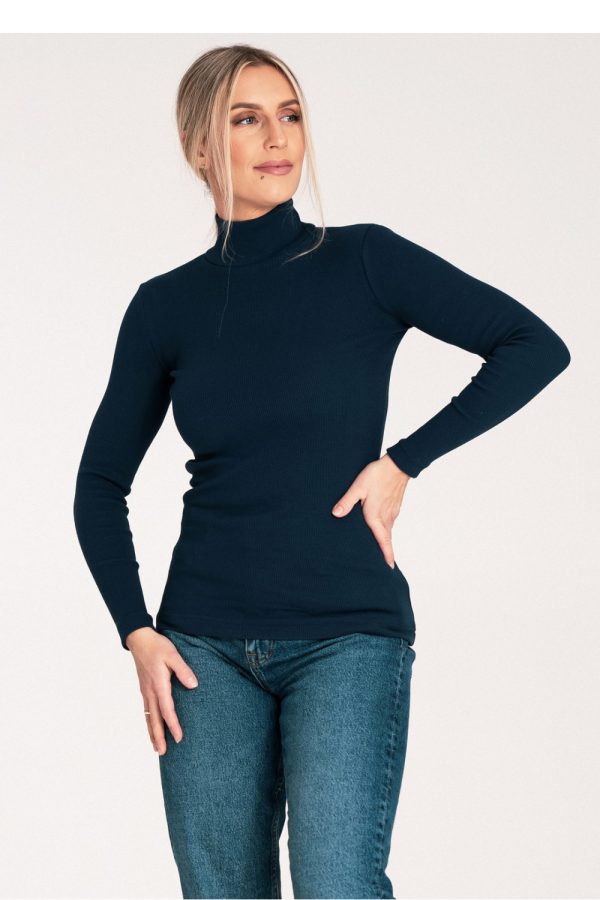 Navy Blue Turtleneck in Sweaters, Pullovers, Jumpers, Turtlenecks, Boleros, Shrugs with Cotton and Spandex
