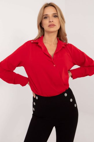 Red Long Sleeve Shirt in Shirts For Women with Polyester and Viscose