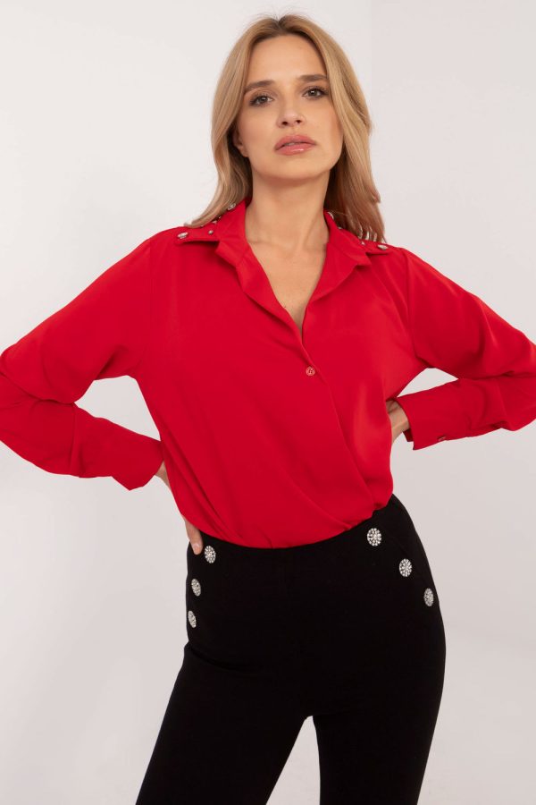 Red Long Sleeve Shirt in Shirts For Women with Polyester and Viscose
