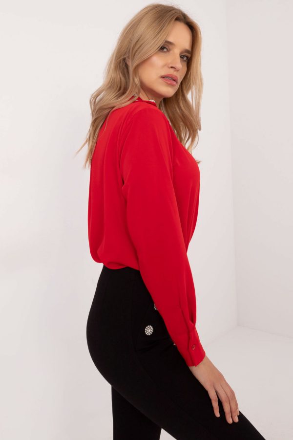 Red Long Sleeve Shirt in Shirts For Women with Polyester and Viscose