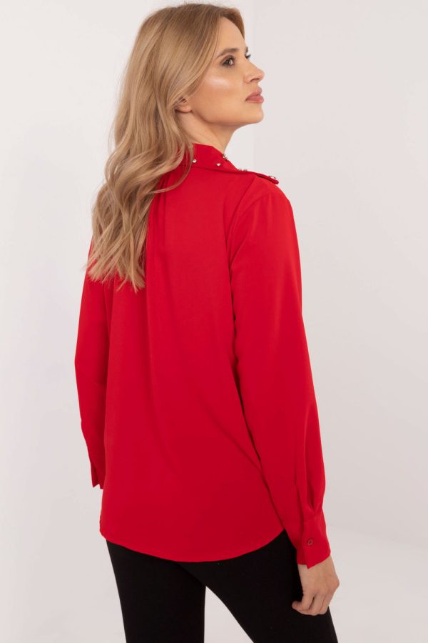 Red Long Sleeve Shirt in Shirts For Women with Polyester and Viscose