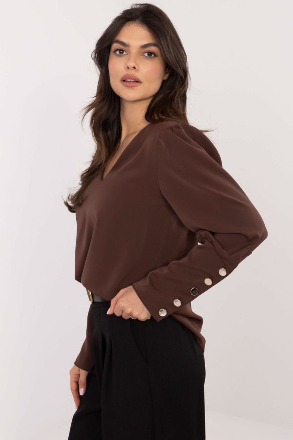 Brown Blouse in Women`s Blouses, Tunics with Spandex, Polyester and Viscose