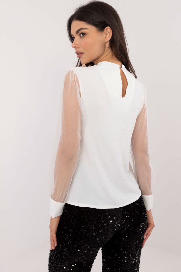 White Blouse in Women`s Blouses, Tunics with Spandex and Polyester