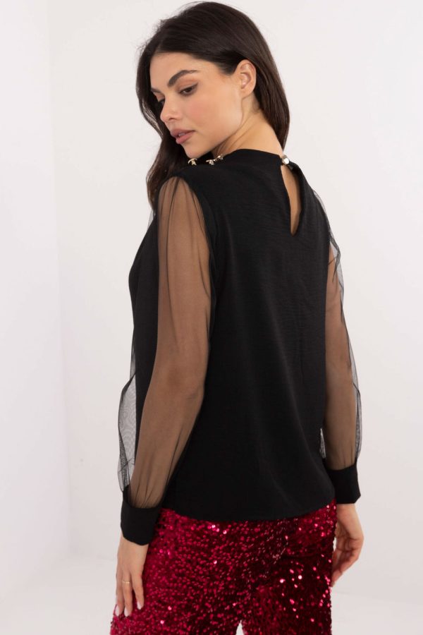 Black Blouse in Women`s Blouses, Tunics with Spandex and Polyester