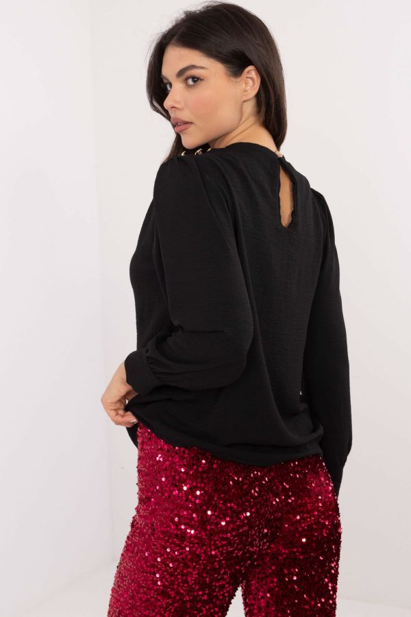 Black Blouse in Women`s Blouses, Tunics with Spandex and Polyester