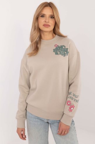 Beige Sweatshirt in Sweatshirts For Women with Cotton and Polyester