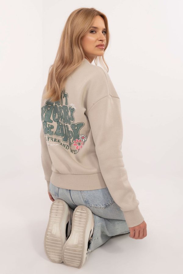 Beige Sweatshirt in Sweatshirts For Women with Cotton and Polyester