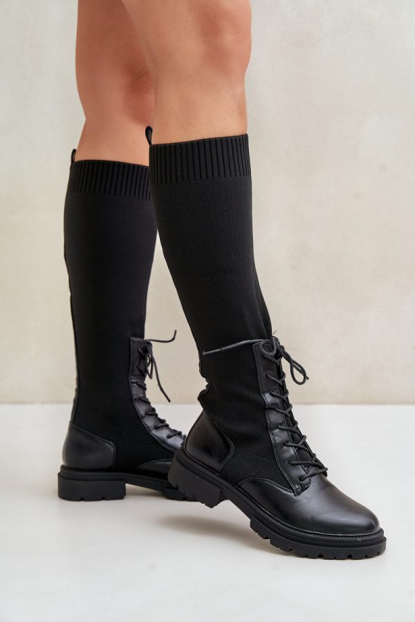 Black Thigh-Hight Boots in Over The Knee High Boots, Thigh High Boots with Fabric, Warmers, Footbed, Upper Height and Heel Height