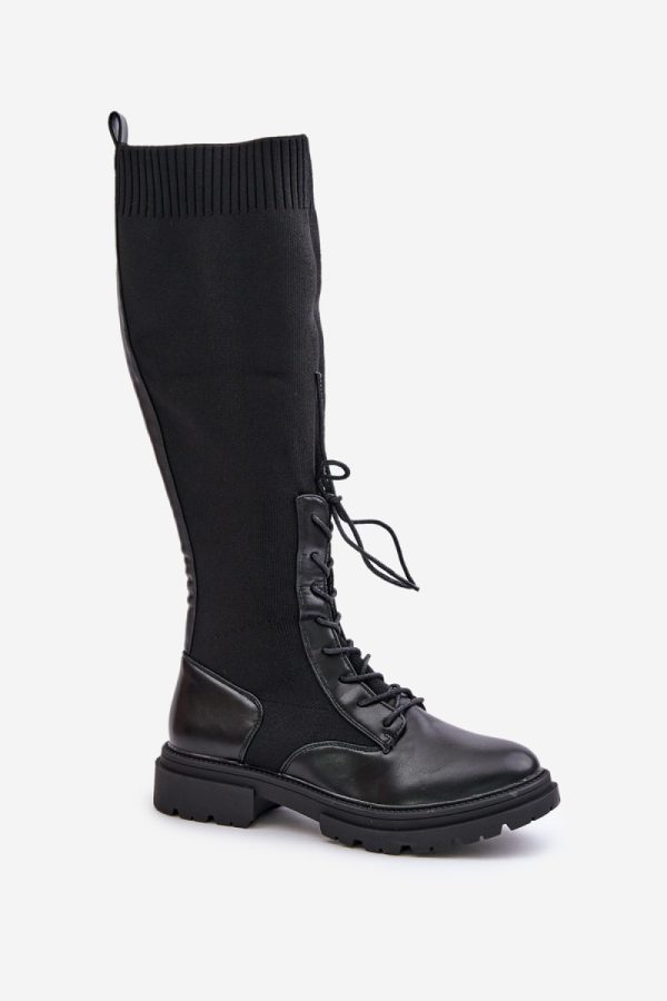Black Thigh-Hight Boots in Over The Knee High Boots, Thigh High Boots with Fabric, Warmers, Footbed, Upper Height and Heel Height