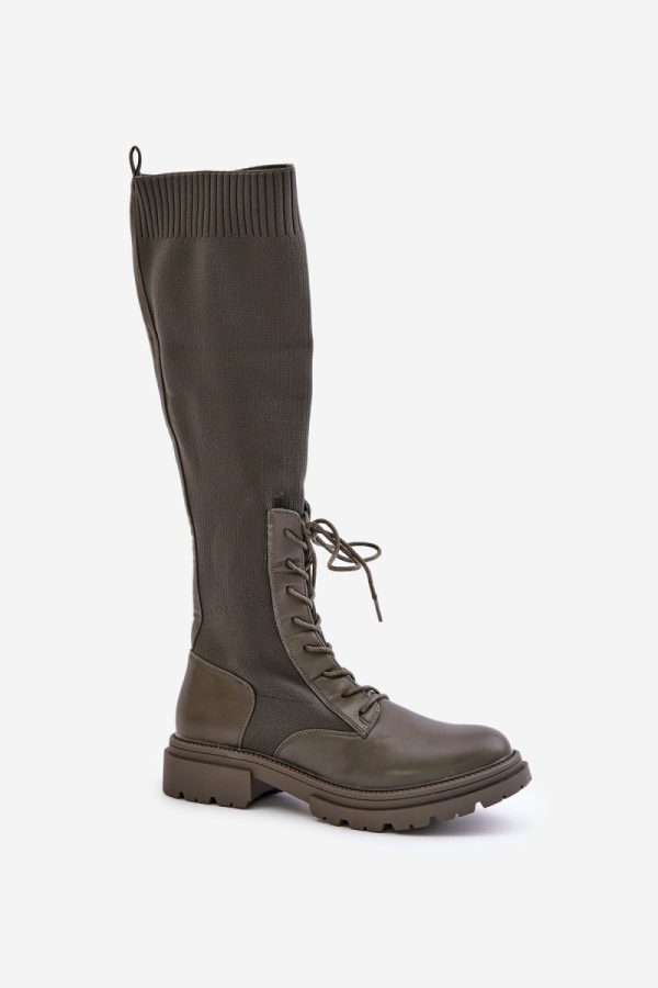 Green Thigh-Hight Boots in Over The Knee High Boots, Thigh High Boots with Fabric, Warmers, Footbed, Upper Height and Heel Height
