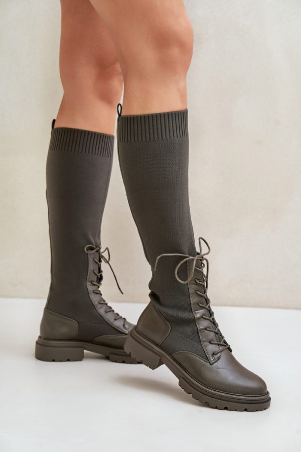 Green Thigh-Hight Boots in Over The Knee High Boots, Thigh High Boots with Fabric, Warmers, Footbed, Upper Height and Heel Height